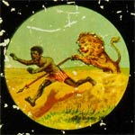 Chased by lion Bushman chased by a lion